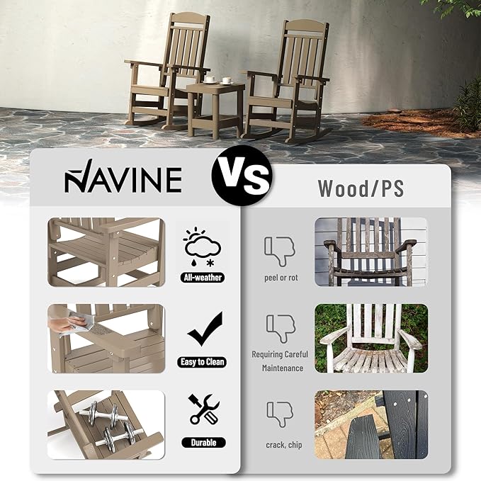 Outdoor Rocking Chairs Set of 8, Oversized High Back Patio Rocking Chairs, All Weather Porch Rocking Chairs for Outside. Brown