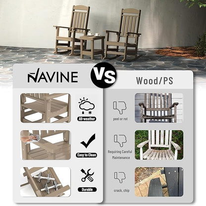 Outdoor Rocking Chairs Set of 8, Oversized High Back Patio Rocking Chairs, All Weather Porch Rocking Chairs for Outside. Brown