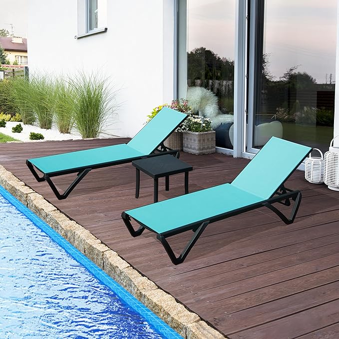 Domi Outdoor Lounge Chair, Aluminum Plastic Patio Chaise Lounge with Side Table & 5 Position Adjustable Backrest & - Photo 1