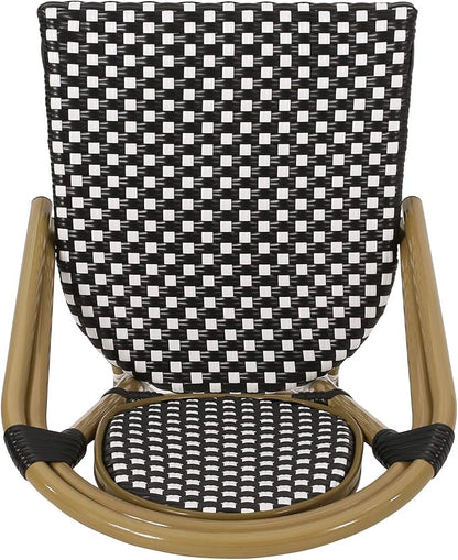 Gwendolyn Outdoor French Bistro Chairs (Set of 2), Black, White, and Bamboo Finish
