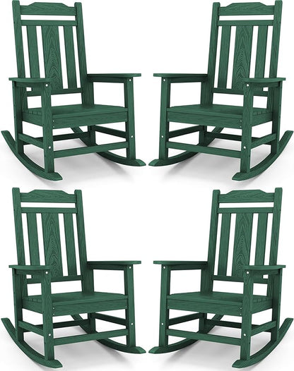 SERWALL HDPE Outdoor Rocking Chair Set of 4, Patio Rocking Chairs Set, Rocking Chair Outdoor for Adults, Green