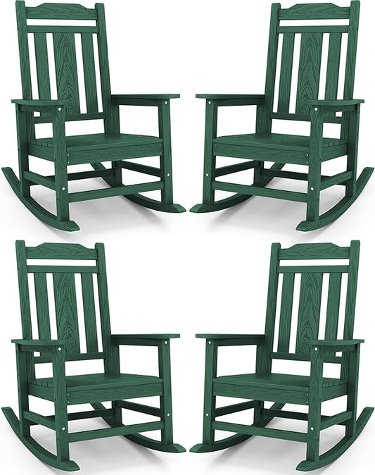 SERWALL HDPE Outdoor Rocking Chair Set of 4, Patio Rocking Chairs Set, Rocking Chair Outdoor for Adults, Green