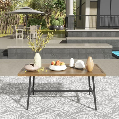 NATURAL EXPRESSIONS Outdoor Coffee Table Woodgrain Patio Metal Table All Weather Backyard Conversation, 36 inches, for Balcony, Poolside, Deck, Garden, Indoor, Ootdoor, Brown.