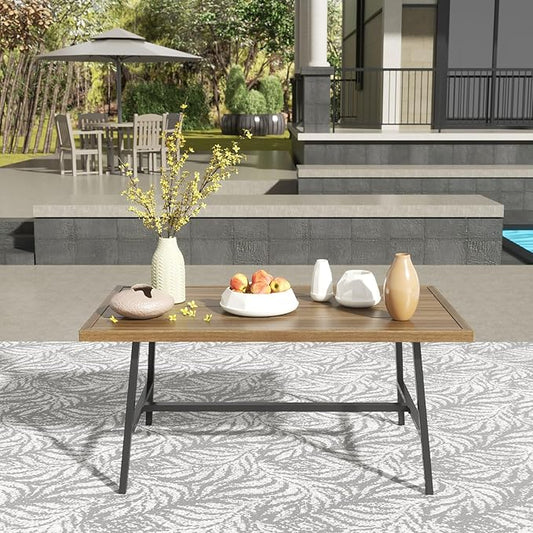 NATURAL EXPRESSIONS Outdoor Coffee Table Woodgrain Patio Metal Table All Weather Backyard Conversation, 36 inches, for Balcony, Poolside, Deck, Garden, Indoor, Ootdoor, Brown.