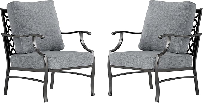 Metal Patio Chairs Set of 2 with 5.75" Extra Thick Cushion - Photo 7