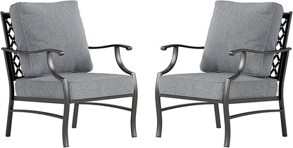 Metal Patio Chairs Set of 2 with 5.75" Extra Thick Cushion, 2 Pieces High Back Outdoor Patio Chairs All Weather Outdoor Furniture Seating for Deck Backyard Balcony Front Porch, Gray