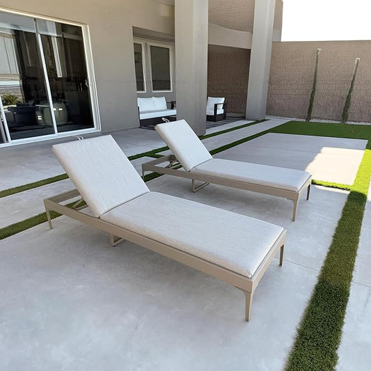 PURPLE LEAF Outdoor Chaise Lounge Set of 2 Aluminum Adjustable Patio Lounger Chairs with Cushions Reclining Beach Daybed for Poolside Balcony Deck Backyard, Champagne