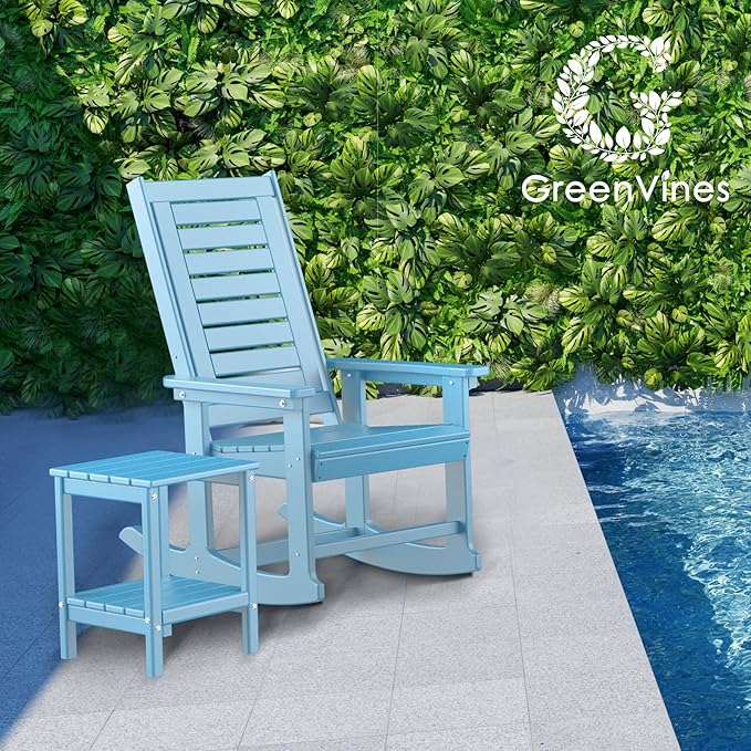 GREENVINES Outdoor Rocking Chairs | Set of 4 | Porch Rocker | HDPE Plastic | Arctic | Oversized Rockers | High Back | Big & Tall | Ladder Back | for Patio Outside Backyard Balcony Garden