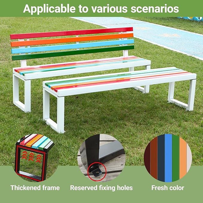Aluminum Alloy Outdoor Metal Garden Bench with Backrest All-Weather Back Double Bench Strong Load-Bearing Capacity for Porch, Park and Lounge(White without backrest,150*40*45cm/59.1*15.7*17.7in)
