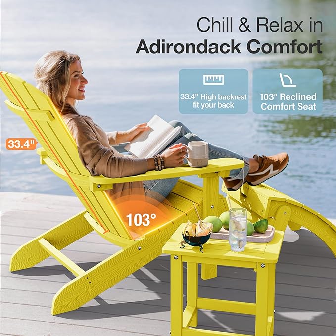 YEFU Adirondack Chairs Set of 6: Plastic Adirondack Chairs - Patio Chairs with Wood Texture - Outdoor Chair HIPS - Lawn - Photo 3
