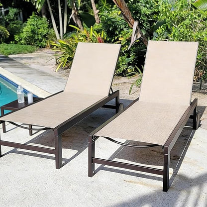 PURPLE LEAF Outdoor Chaise Lounge Chair Set of 2, Pool Lounge Chairs for Outside, Aluminum Patio Chaise Loungers with Adjustable Backrest and Wheels for Deck, Lawn, Garden, Cream