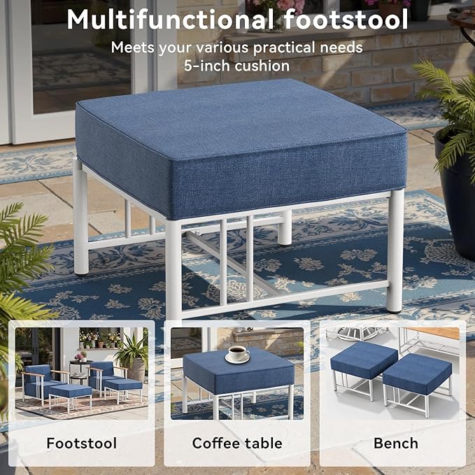 10-inch Thick Cushion Outdoor Furniture Set of 5, Patio Chair Set with Sofa,Wood Grain armrests, trapezoidal backrest - Photo 8