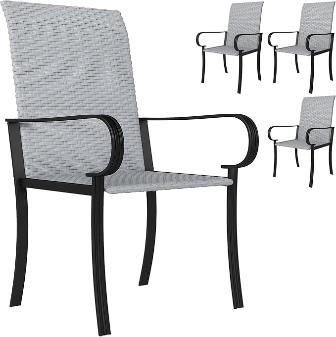 Outsunny Set of 4 Outdoor Wicker Dining Chairs, All-Weather Rattan Armchairs with Armrests, Steel Frame - Photo 1