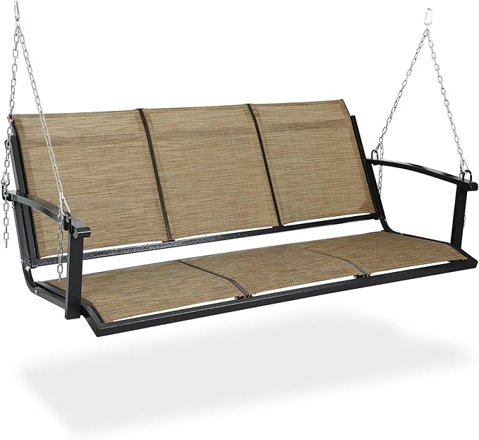 Textilene 3 Seat Hanging Swing, 5.2FT Patio Bench Swing - Photo 9