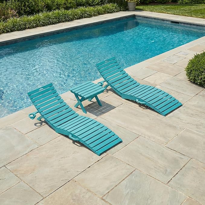 in-Pool Lounge Chairs Set of 2, Folding HDPE Pool Chairs Anti-Floating No Sandbags with Cup Holder & Handles - Photo 1