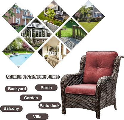 HUMMUH 4 Pieces Patio Furniture Set Wicker Patio Chairs Set of 2 with Ottomans Rattan Outdoor Furniture Conversation Set for Yard,Garden,Porch