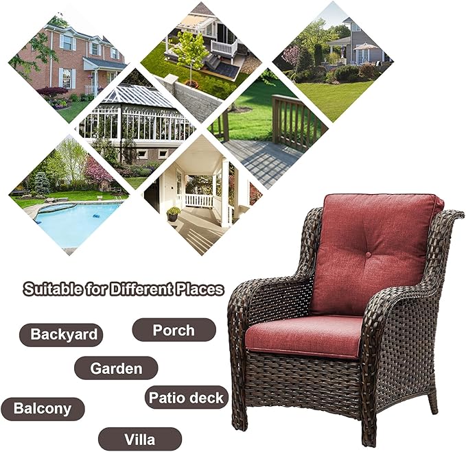 HUMMUH Outdoor Furniture 6 Pieces Patio Furniture Set Wicker Outdoor Sectional Sofa with 2 Patio Chairs,Ottomans,Coffee Table(Brown/Red)