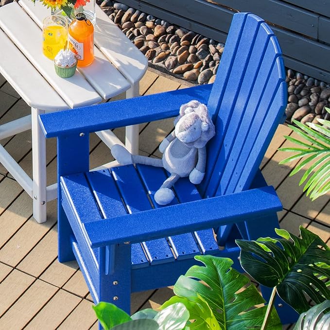 Giantex Adirondack Chair, Kids HDPE Patio Lawn Chair with Ergonomic Backrest for Deck, Porch, Backyard, Poolside, Indoor, Weather Resistance Toddler Outdoor Chair (1, Blue)