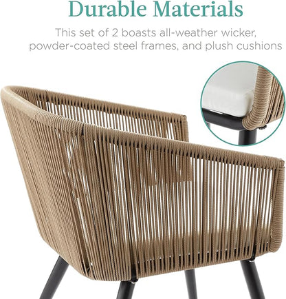 Best Choice Products Set of 2 Patio Dining Chairs, Outdoor Seating for Backyard, Poolside, Balcony w/Woven Wicker Design, 250lb Weight Capacity - Natural/Ivory