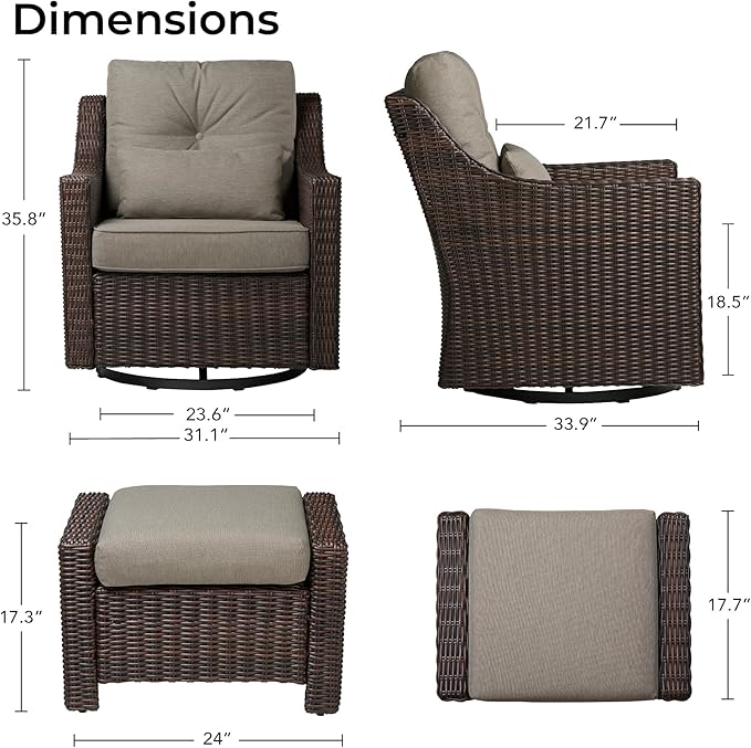 CHITA 2 Pieces Patio Wicker Furniture Set, Outdoor Rattan Bistro Set with Rocking Swivel Chair - Photo 6