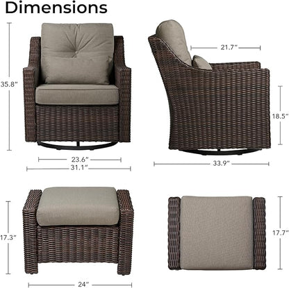 CHITA 2 Pieces Patio Wicker Furniture Set, Outdoor Rattan Bistro Set with Rocking Swivel Chair, Thickened Cushions and Ottoman
