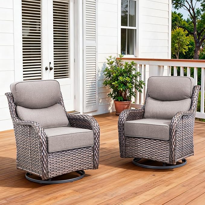 Luxury Outdoor Swivel Rocker Patio Chairs Set of 2 with 6-Inch Thick Cushions - Photo 1