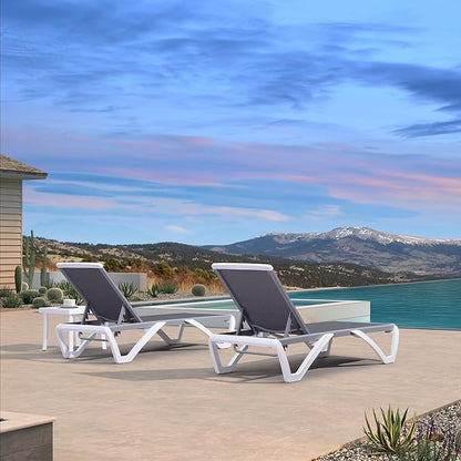 PURPLE LEAF Patio Chaise Lounge Chair Set of 3 Outside Aluminum Plastic Stackable Tanning Chairs for Pool Sunbathing Beach Deck Outdoor Lounger, Grey