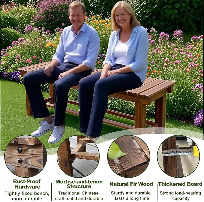 47.2'' Outdoor Garden Benches Weatherproof Patio Bench Two-Person Seat Backless Bench Wood Bench with Slatted High - Photo 5