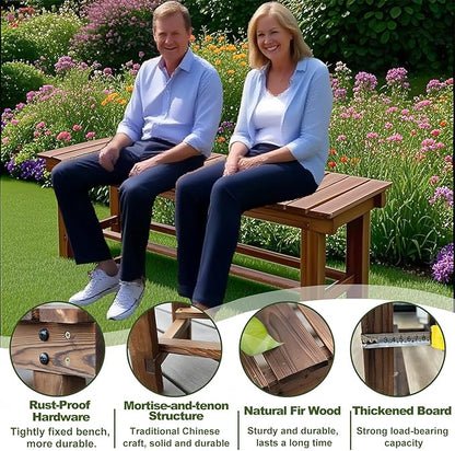 47.2'' Outdoor Garden Benches Weatherproof Patio Bench Two-Person Seat Backless Bench Wood Bench with Slatted High Temperature Bench for Front Porch Backyard (Upgraded to Prevent Fading)