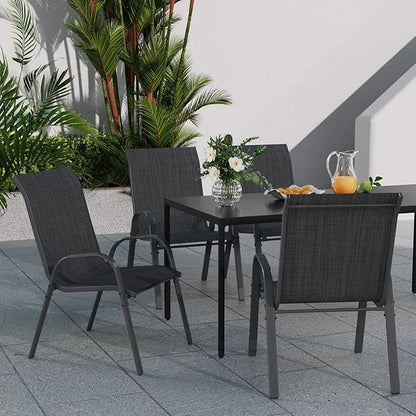 Patio Dining Chairs Set of 6, Outdoor Stackable Dining Chairs High Back, Patio Furniture for Backyard, Porch, Garden, Poolside (Dark Grey)