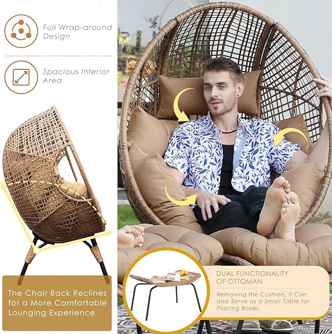 NICESOUL® 2 Person Wicker Stationary Egg Chair Indoor Outdoor - Photo 7