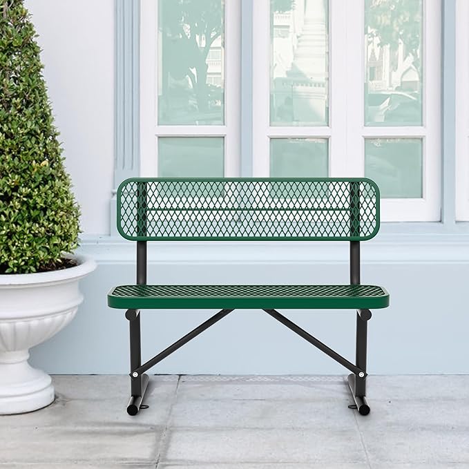 4 Ft Metal Park Bench for Outside, All-Weather Thermoplastic Coating Outdoor Bench with Backrest, Commercial Heavy Duty Benches for Shopping Malls, Stores, Parks, Patios, Decks, Blue