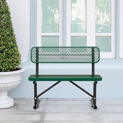 4 Ft Metal Park Bench for Outside, All-Weather Thermoplastic Coating Outdoor Bench with Backrest, Commercial Heavy Duty Benches for Shopping Malls, Stores, Parks, Patios, Decks, Blue