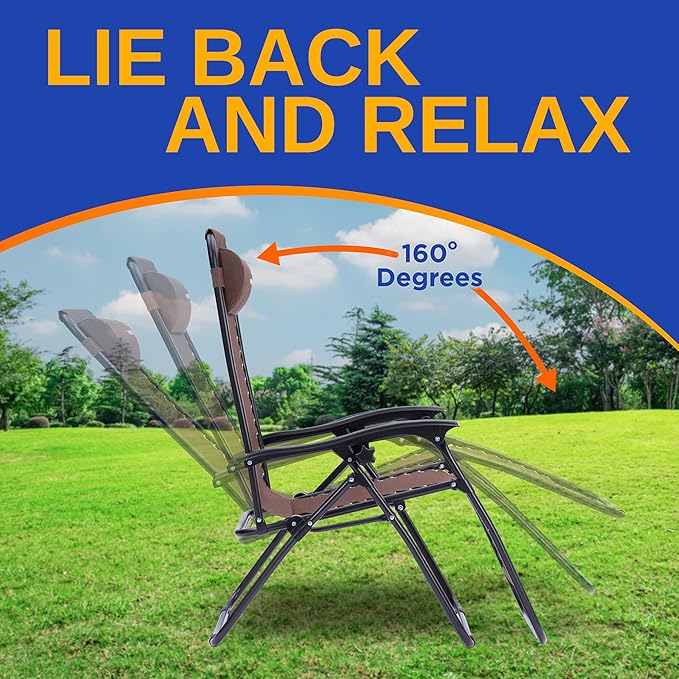 SereneLife Outdoor Zero Gravity Lounge Chair Set with Table – 2 Adjustable Recliners with Cup Holders, Headrest - Photo 3
