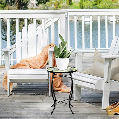 Subtropical Leaf Small Patio Table,Outdoor Side Table,Outdoor Bar Table,Metal Glass End Table for Porch Garden Yard Pool Living Room Valentine Decor，10 Inch Side, Valentine Decorations Gift