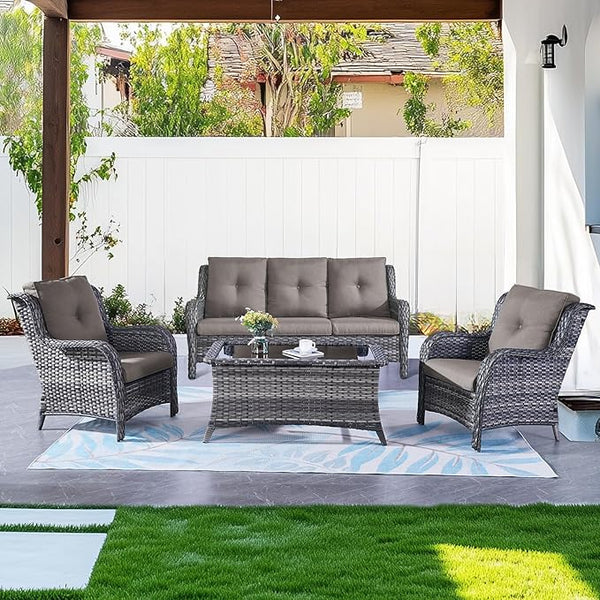 Belord Patio Wicker Furniture 4 Pieces Outdoor Furniture Set Patio Sofa Set with Wicker Chairs and Coffee Table - Photo 1