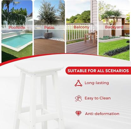 Costaelm 29" Height Outdoor Bar Stools, All-Weather Bar Stools, Adirondack Poly Patio Square Bar Stool for Patio, Deck, Kitchen Counter and Garden, White