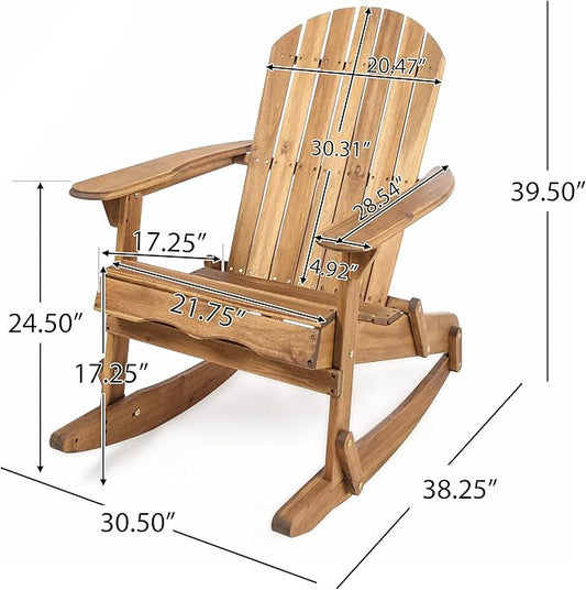 Christopher Knight Home Vayne Acacia Wood Lounge Chair Outdoor, Slatted Adirondack Rocking Chair, Patio Adirondack Chair, Extra Seating for Balcony Backyard Poolside Garden, Weather Resistant, Natural
