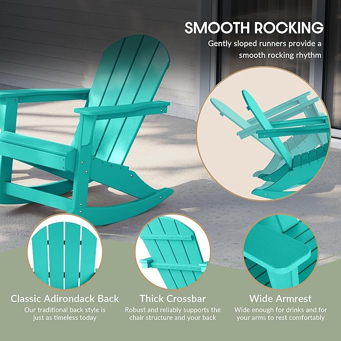 WestinTrends Malibu Outdoor/Patio Poly Adirondack Rocking Chair, Turquoise