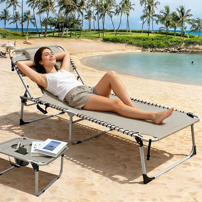 Backpack Sun Tanning Chair with Face Hole & Beach Table, 5-Position Adjustable Folding Lounge Chair Outdoor for Lawn Patio Garden