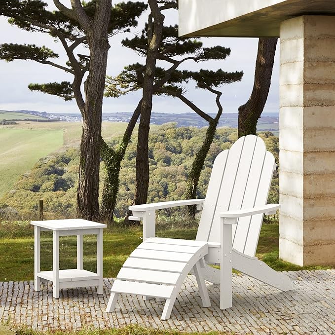 LUE BONA HDPS Adirondack Chairs Set of 2, Long-Lasting All-Season Outdoor Patio Chairs, Hidden Cup Holder, 350 LBS, White