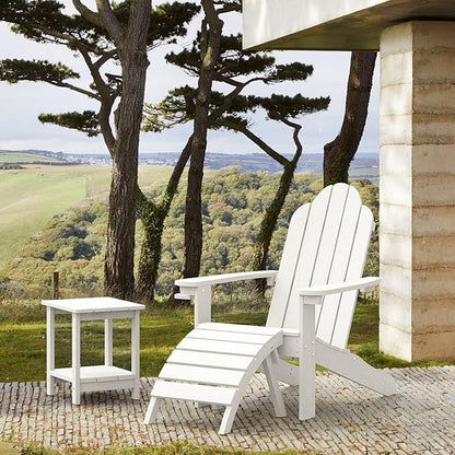 LUE BONA HDPS Adirondack Chairs Set of 2, Long-Lasting All-Season Outdoor Patio Chairs, Hidden Cup Holder, 350 LBS, White