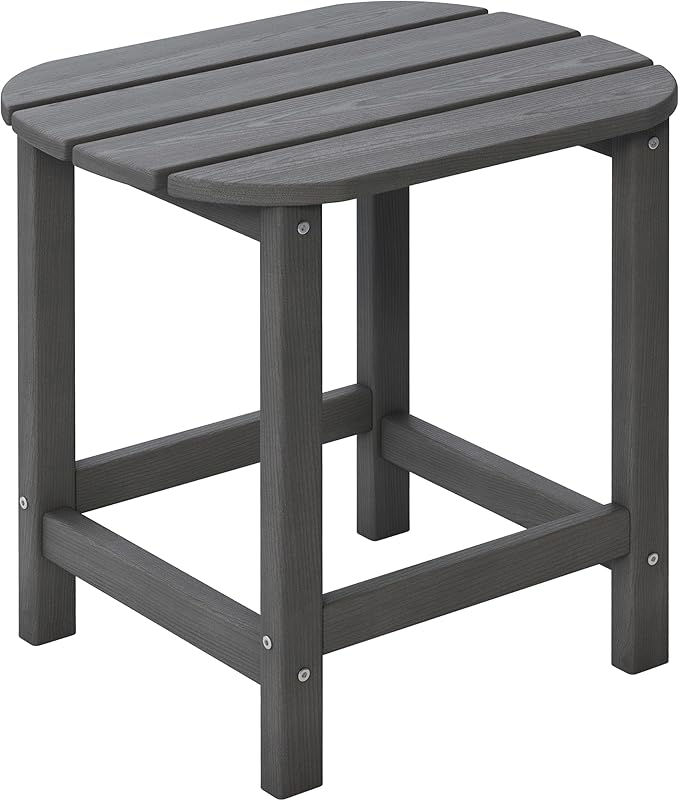 Outdoor Adirondack Side Table for Patio Porch Pool, 18" HDPE Weather Resistant End Table for Backyard and Indoor Use, Easy Maintenance & Indoor Outdoor Durable Construction(Gray)