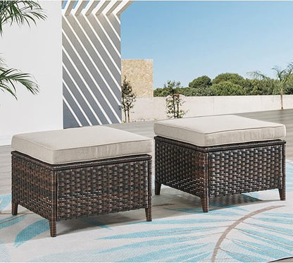 HUMMUH 4 Pieces Patio Bistro Set Wicker Patio Chairs Set of 2 with Ottomans Rattan Outdoor Furniture Conversation Set for Yard,Garden,Porch…