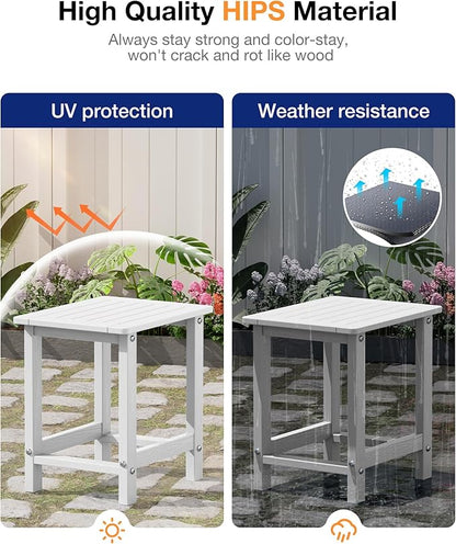 YEFU Outdoor Side Table for Patio: 16" HIPS Weather - Resistant Adirondack Tables Set of 2 - Small Square End Tables for Backyard Pool Porch Balcony - Indoor Outdoor Durable Table White