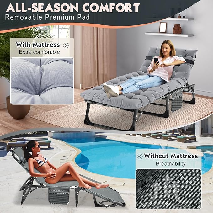 MOPHOTO Folding Lounge Chair 5-Position, Folding Cot, Portable Outdoor Chaise Lounge Chair for Sun Tanning - Photo 5