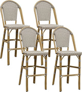 PURPLE LEAF French Bar Stool Set of 4 Bamboo Print Finish Patio Bar Stools with Back Wicker Bar Height Stool 30" with - Photo 1