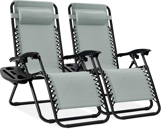 Best Choice Products Set of 2 Adjustable Steel Mesh Zero Gravity Lounge Chair Recliners w/Pillows and Cup Holder Trays - Photo 1