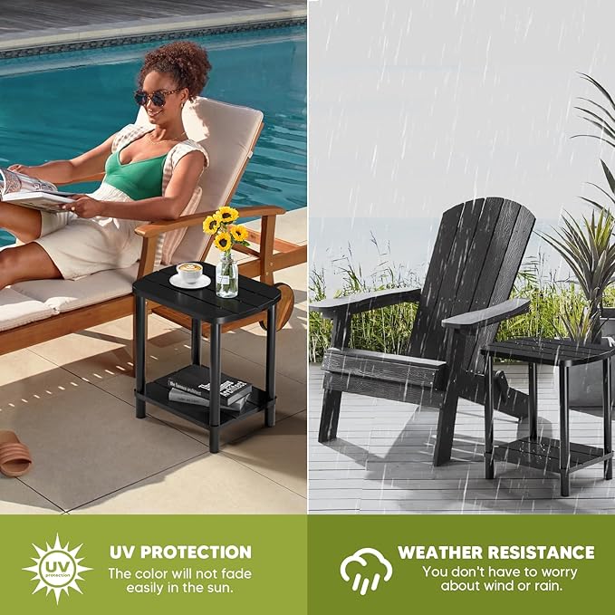 Outdoor Side Table, Adirondack Outdoor Patio Table, Bamboo Small Patio End Tables for Pool, Porch, Backyard - Photo 6