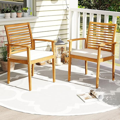Tangkula Acacia Wood Patio Dining Chairs Set of 4, Outdoor Armchairs with Removable Padded Cushion, Slatted Backrest, 400 LBS Weight Capacity, Outside Dining Furniture for Deck, Garden, Poolside, Yard